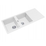 White Granite Quartz Stone Kitchen Sink Double Bowls Drainboard Top/Undermount 1160*500*200mm